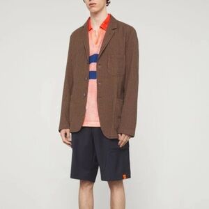 ASPESI Seersucker Striped Cotton Blazer In Brown Men's Size Large